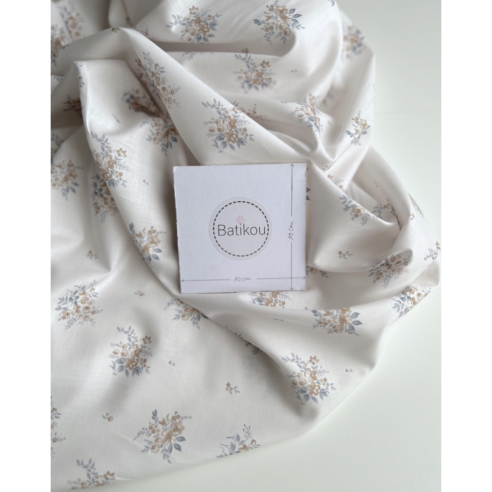 Estelle - Batiste de coton Silkyne BIO imprimé exclusif bleu/marron Batikou - 3