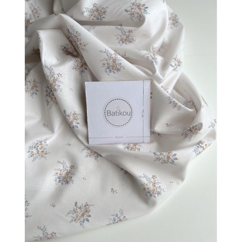 Estelle - Batiste de coton Silkyne BIO imprimé exclusif bleu/marron Batikou - 3