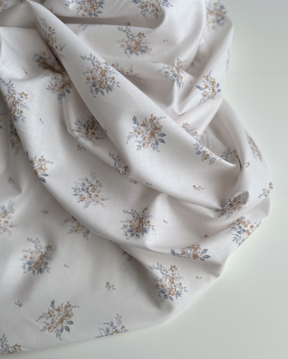 Estelle - Batiste de coton Silkyne BIO imprimé exclusif bleu/marron Batikou - 5