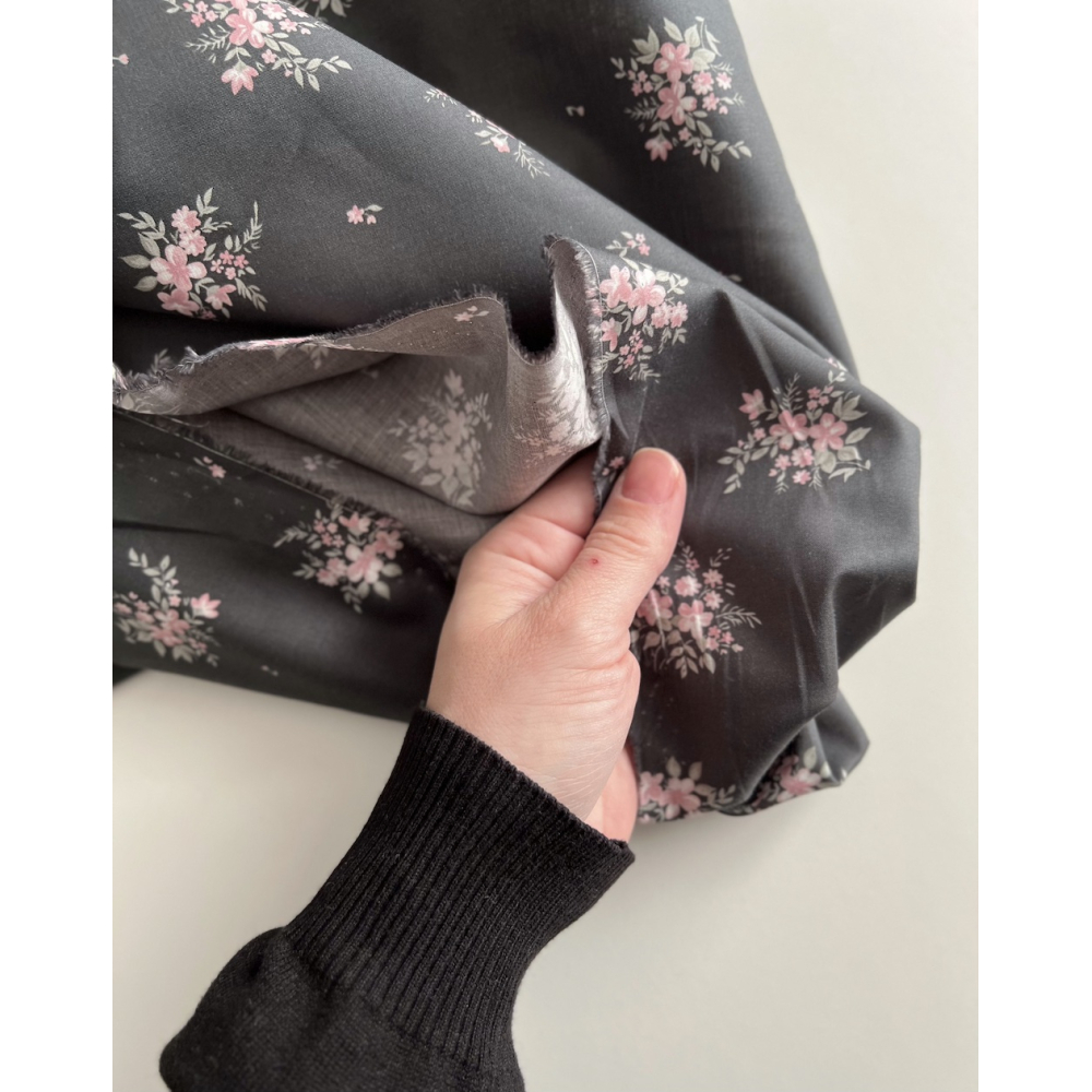 Estelle - Batiste de coton Silkyne BIO imprimé exclusif Anthracite/rose Batikou - 3