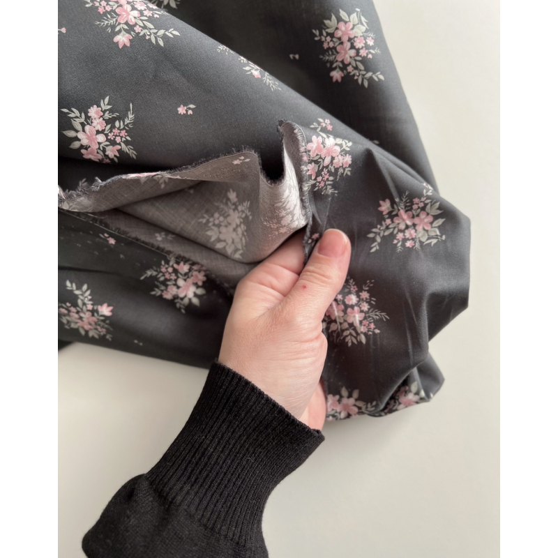 Estelle - Batiste de coton Silkyne BIO imprimé exclusif Anthracite/rose Batikou - 3