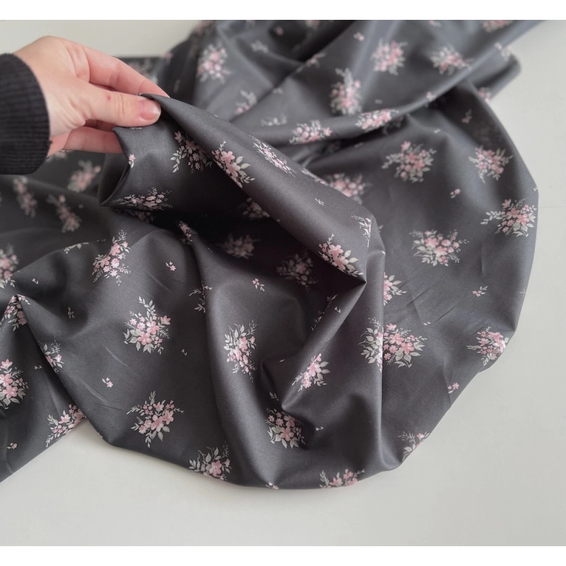 Estelle - Batiste de coton Silkyne BIO imprimé exclusif Anthracite/rose Batikou - 4