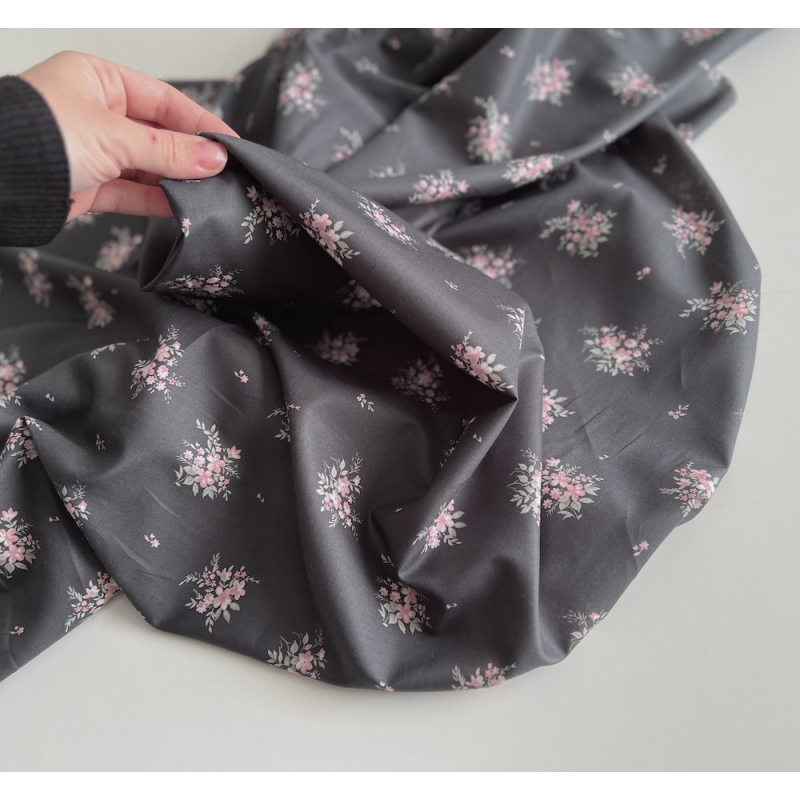 Estelle - Batiste de coton Silkyne BIO imprimé exclusif Anthracite/rose Batikou - 4