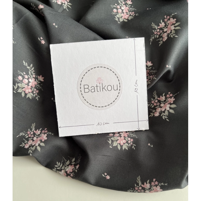 Estelle - Batiste de coton Silkyne BIO imprimé exclusif Anthracite/rose Batikou - 5