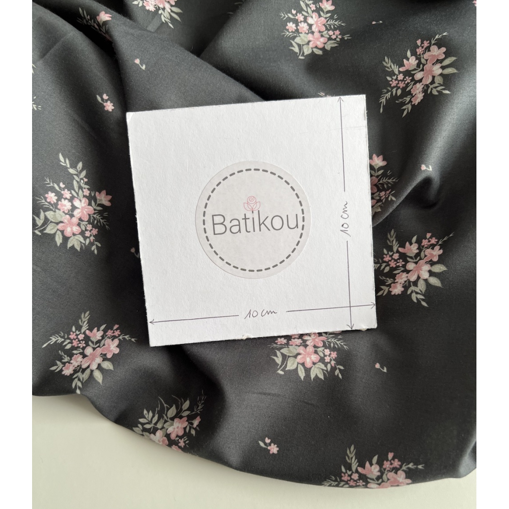 Estelle - Batiste de coton Silkyne BIO imprimé exclusif Anthracite/rose Batikou - 5