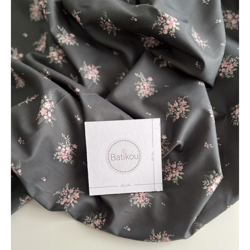 Estelle - Batiste de coton Silkyne BIO imprimé exclusif Anthracite/rose Batikou - 6