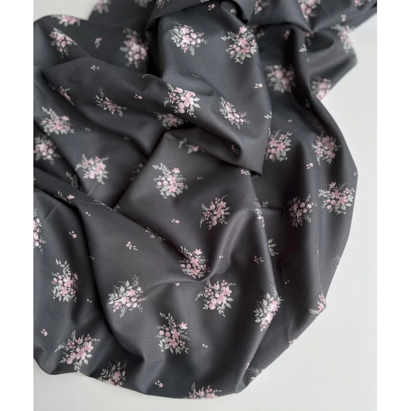 Estelle - Batiste de coton Silkyne BIO imprimé exclusif Anthracite/rose Batikou - 9