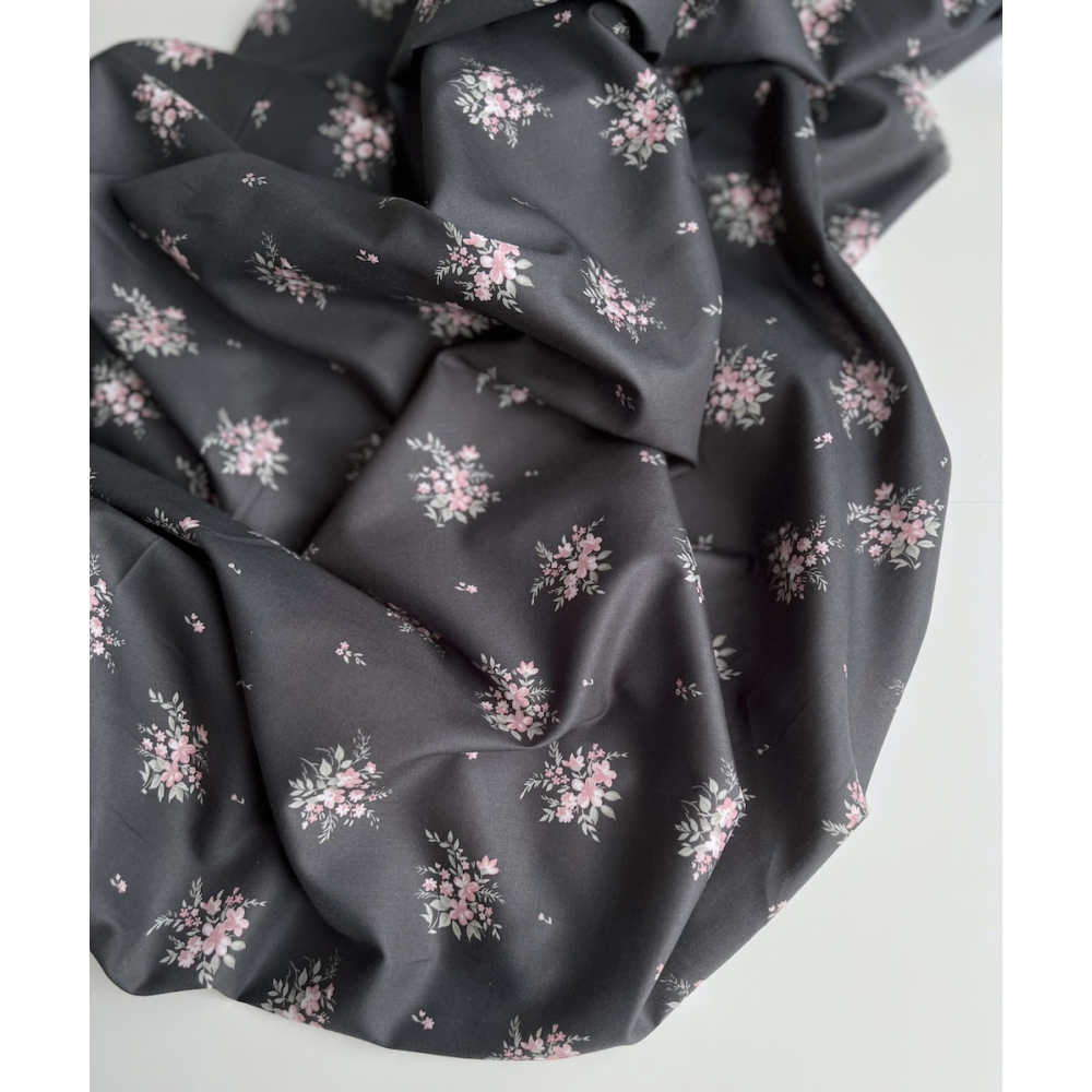 Estelle - Batiste de coton Silkyne BIO imprimé exclusif Anthracite/rose Batikou - 9