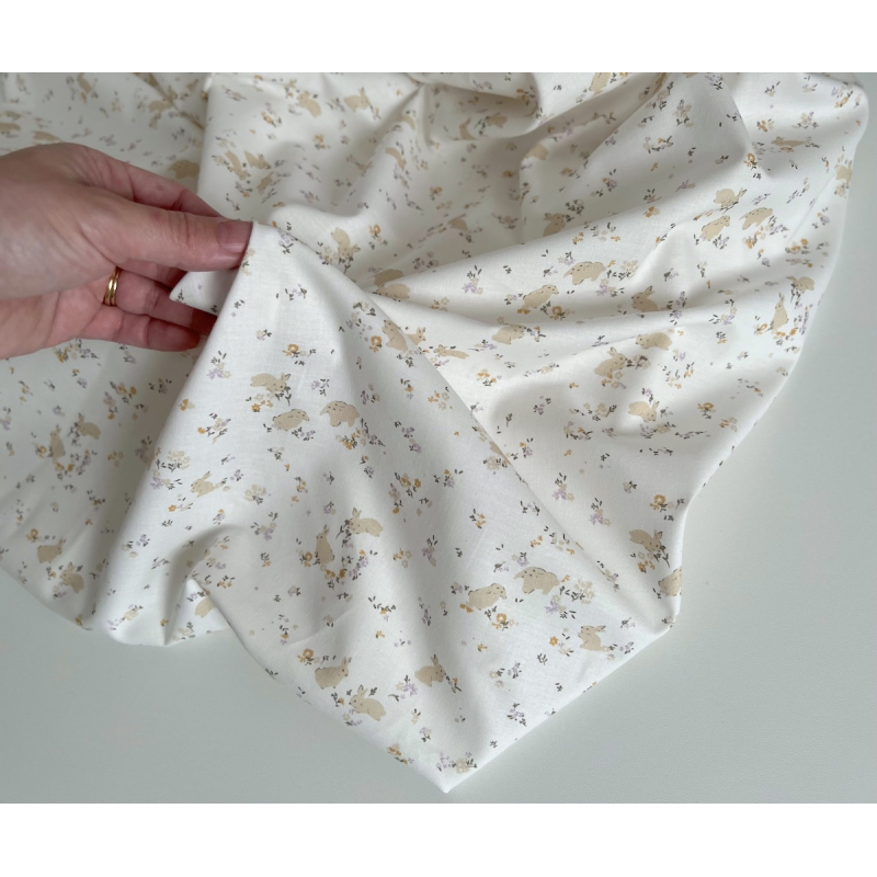 Darius - Popeline de coton BIO imprimé lapins et fleurs Tissus issus de l'agriculture biologique  - 2