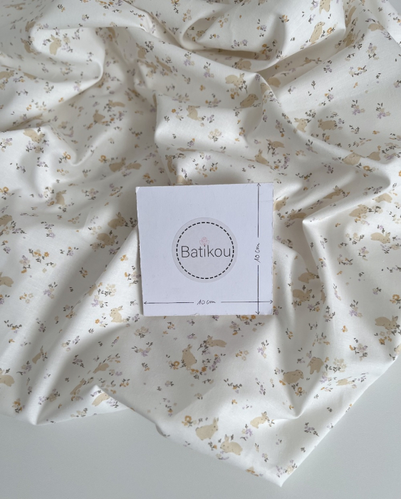 Darius - Popeline de coton BIO imprimé lapins et fleurs Tissus issus de l'agriculture biologique  - 3