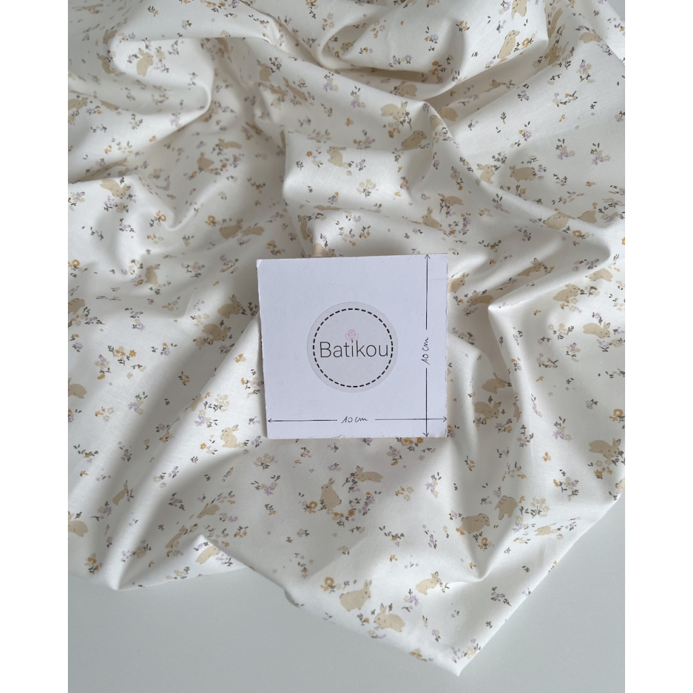 Darius - Popeline de coton BIO imprimé lapins et fleurs Tissus issus de l'agriculture biologique  - 3