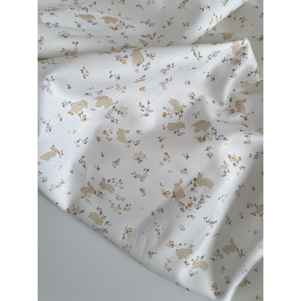 Darius - Popeline de coton BIO imprimé lapins et fleurs Tissus issus de l'agriculture biologique  - 4