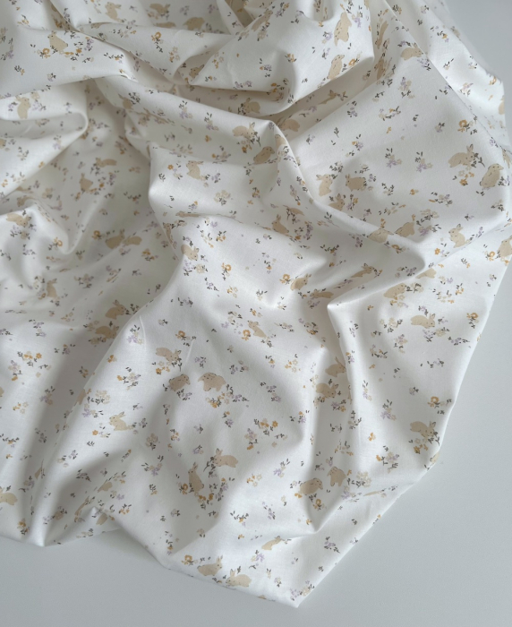 Darius - Popeline de coton BIO imprimé lapins et fleurs Tissus issus de l'agriculture biologique  - 5