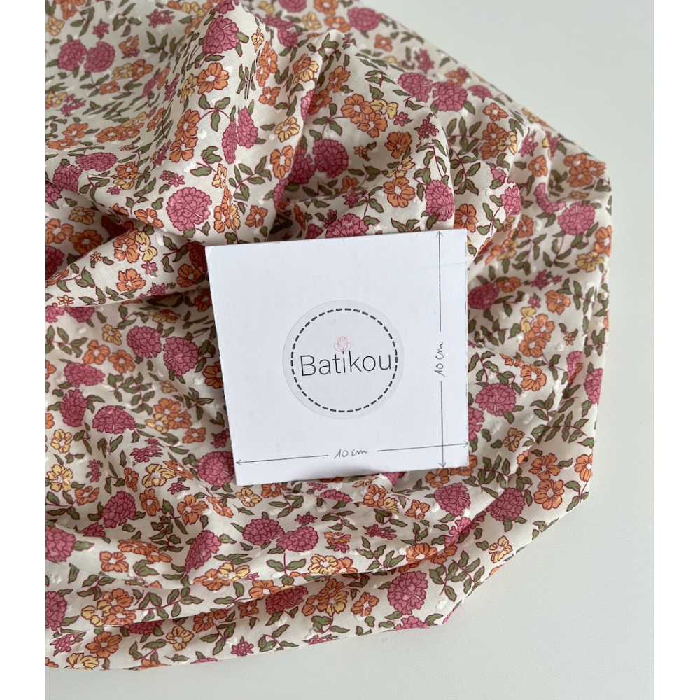 Néolie - Plumetis de coton parme imprimé fleuri rose, orange, jaune, vert Tissus issus de l'agriculture biologique  - 6