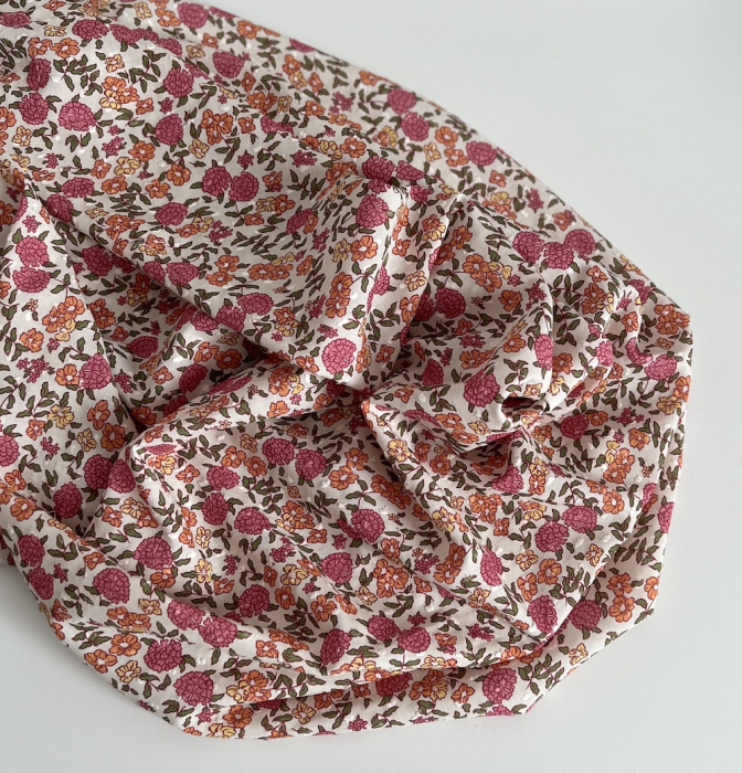 Néolie - Plumetis de coton parme imprimé fleuri rose, orange, jaune, vert Tissus issus de l'agriculture biologique  - 7