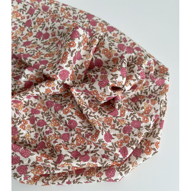 Néolie - Plumetis de coton parme imprimé fleuri rose, orange, jaune, vert Tissus issus de l'agriculture biologique  - 8