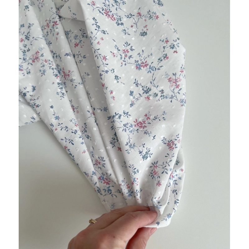 Coline - Plumetis de coton parme imprimé fleuri bleu et rose Qualité Oeko-tex - 2