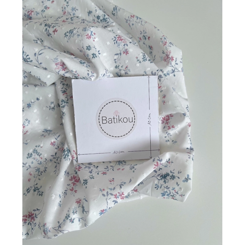 Coline - Plumetis de coton parme imprimé fleuri bleu et rose Qualité Oeko-tex - 5