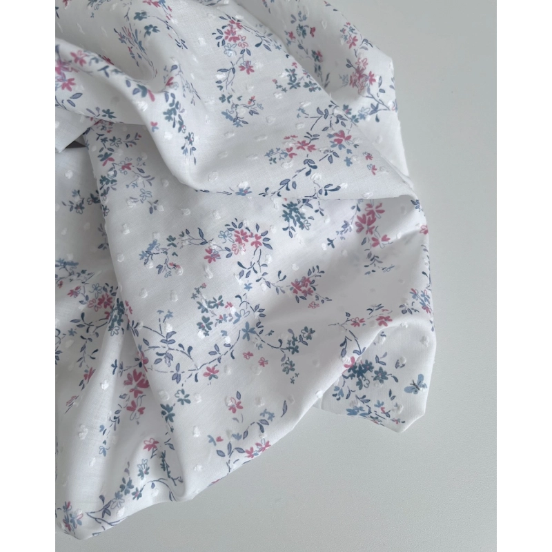 Coline - Plumetis de coton parme imprimé fleuri bleu et rose Qualité Oeko-tex - 6