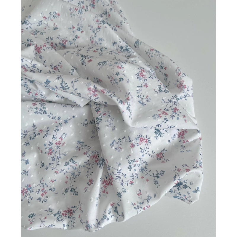 Coline - Plumetis de coton parme imprimé fleuri bleu et rose Qualité Oeko-tex - 7