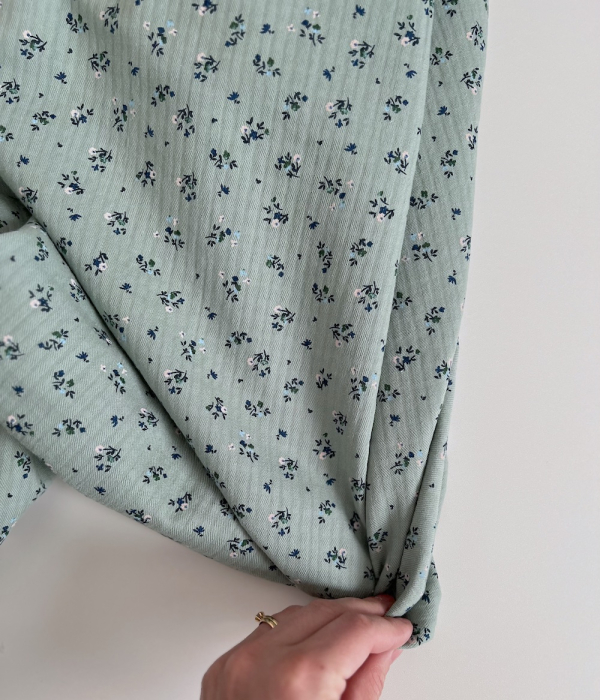 Margot - Seersucker / Coton gaufré doux vert menthe motif fleuri Batikou - 3