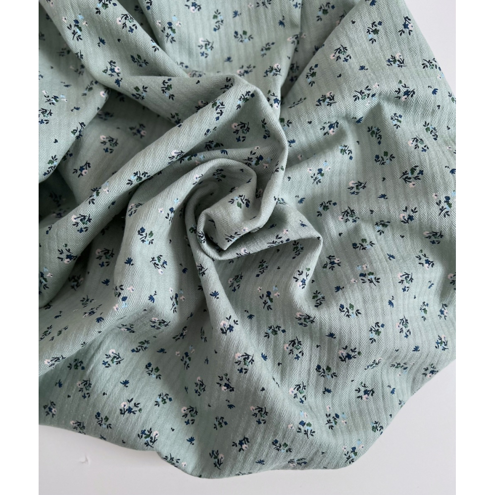 Margot - Seersucker / Coton gaufré doux vert menthe motif fleuri Batikou - 5