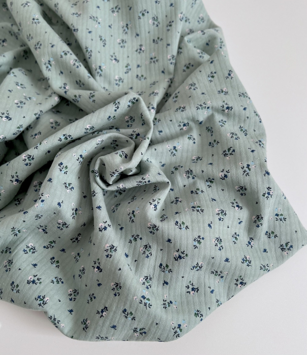 Margot - Seersucker / Coton gaufré doux vert menthe motif fleuri Batikou - 7