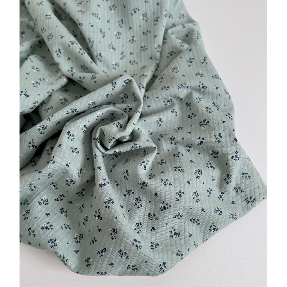Margot - Seersucker / Coton gaufré doux vert menthe motif fleuri Batikou - 7