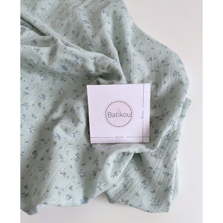 Margot - Double gaze de coton coloris fond vert pastel imprimé fleuri Tissus issus de l'agriculture biologique  - 2