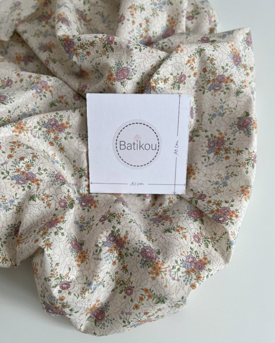 Jeanne - Batiste de coton bio SILKYNE à imprimé fleuri orangé Tissus issus de l'agriculture biologique  - 3