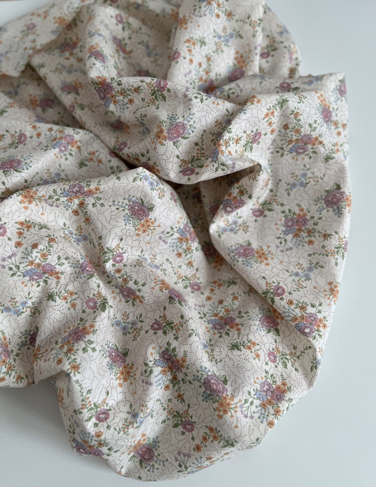 Jeanne - Batiste de coton bio SILKYNE à imprimé fleuri orangé Tissus issus de l'agriculture biologique  - 5