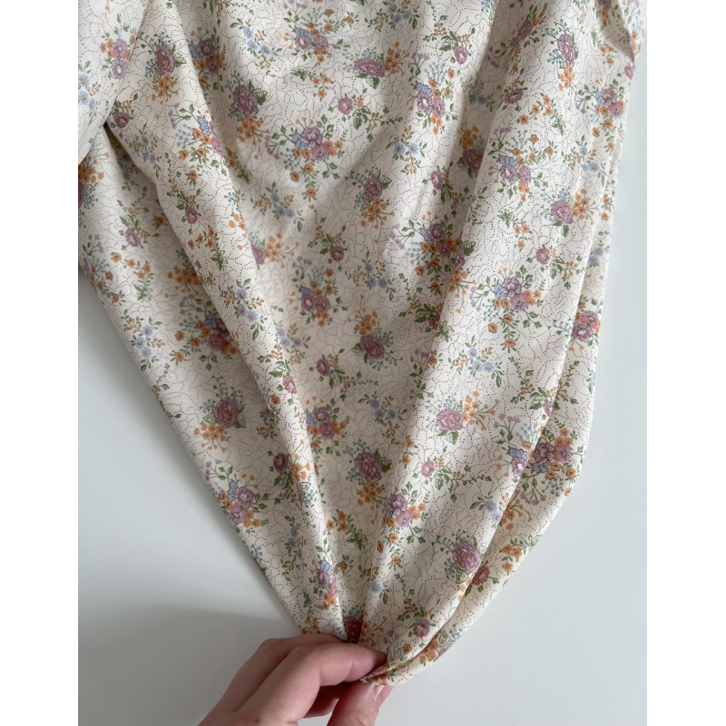 Jeanne - Batiste de coton bio SILKYNE à imprimé fleuri orangé Tissus issus de l'agriculture biologique  - 6