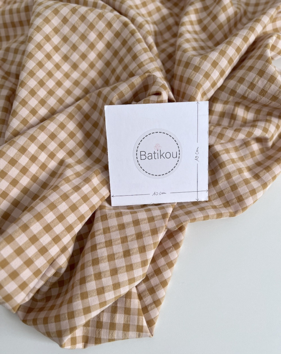 Seersucker / Coton gaufré vichy moyen 6mm miel / nude Batikou - 2