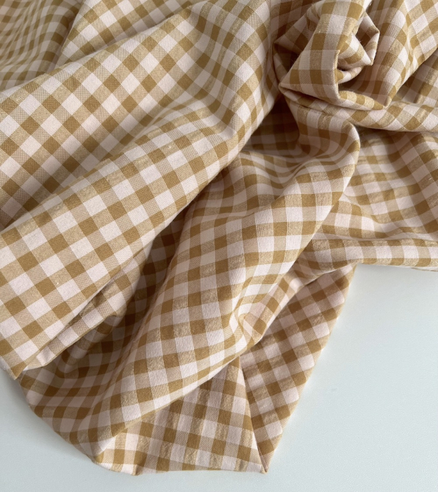 Seersucker / Coton gaufré vichy moyen 6mm miel / nude Batikou - 3