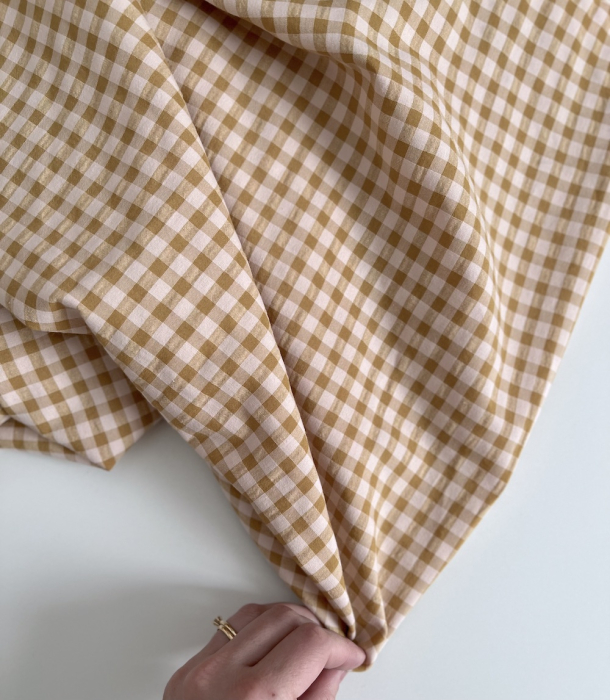 Seersucker / Coton gaufré vichy moyen 6mm miel / nude Batikou - 4