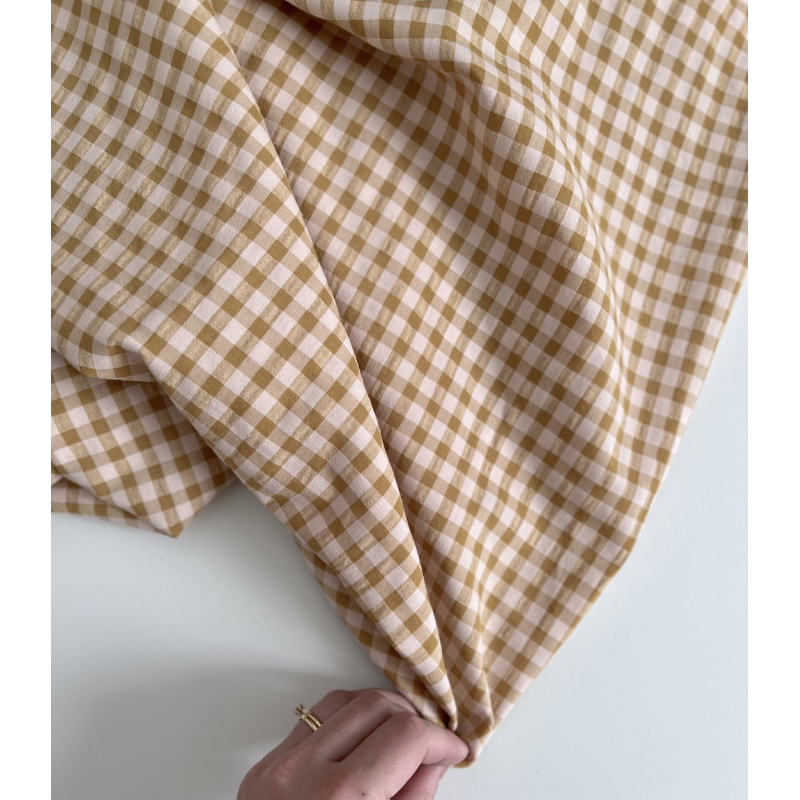 Seersucker / Coton gaufré vichy moyen 6mm miel / nude Batikou - 4