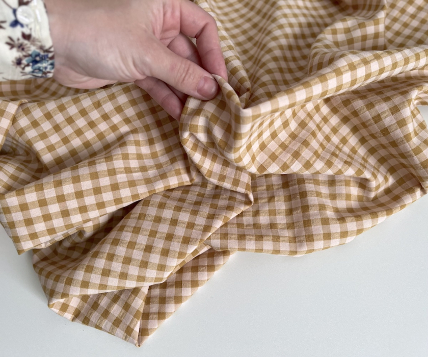 Seersucker / Coton gaufré vichy moyen 6mm miel / nude Batikou - 5