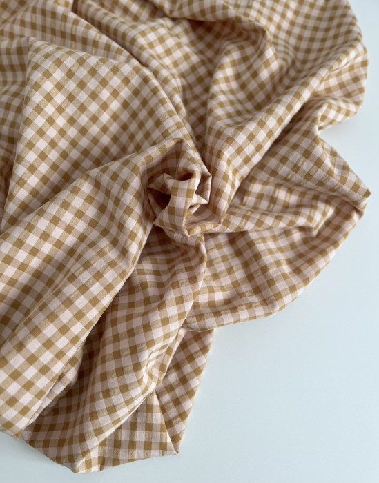 Seersucker / Coton gaufré vichy moyen 6mm miel / nude Batikou - 6