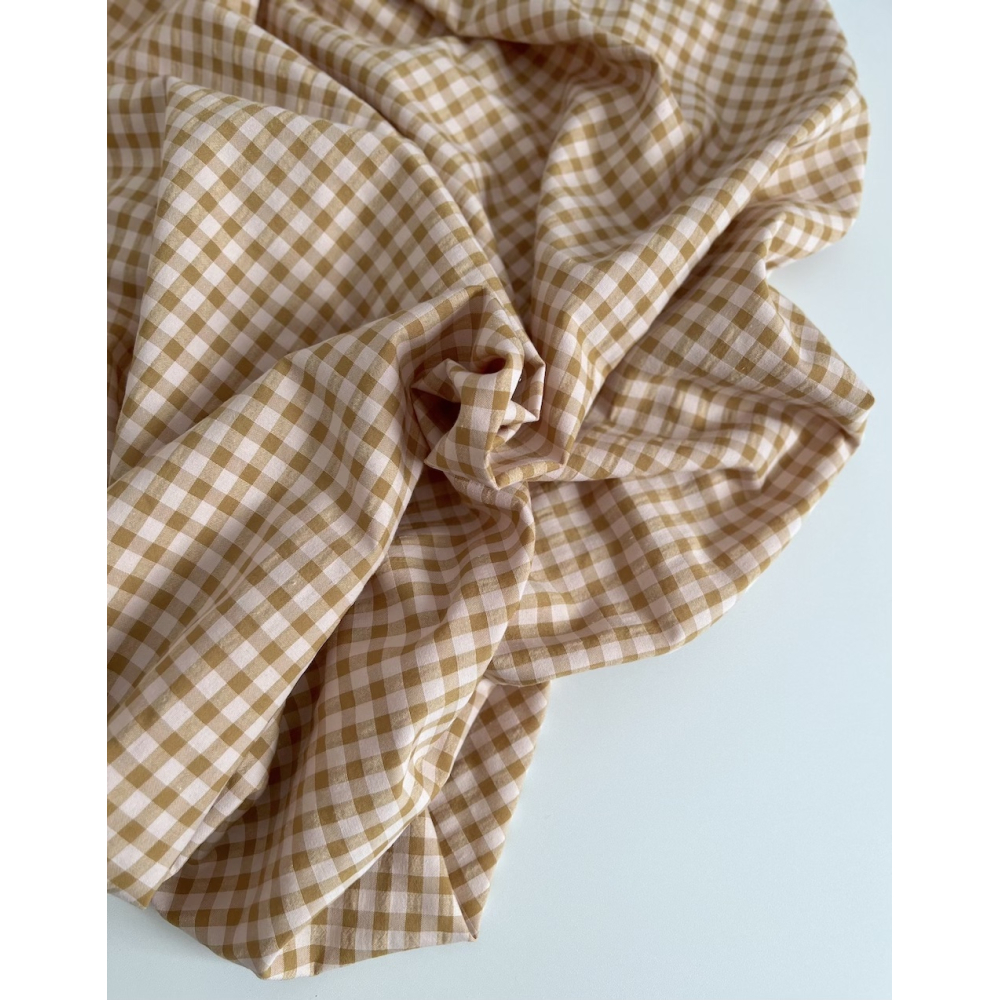 Seersucker / Coton gaufré vichy moyen 6mm miel / nude Batikou - 6