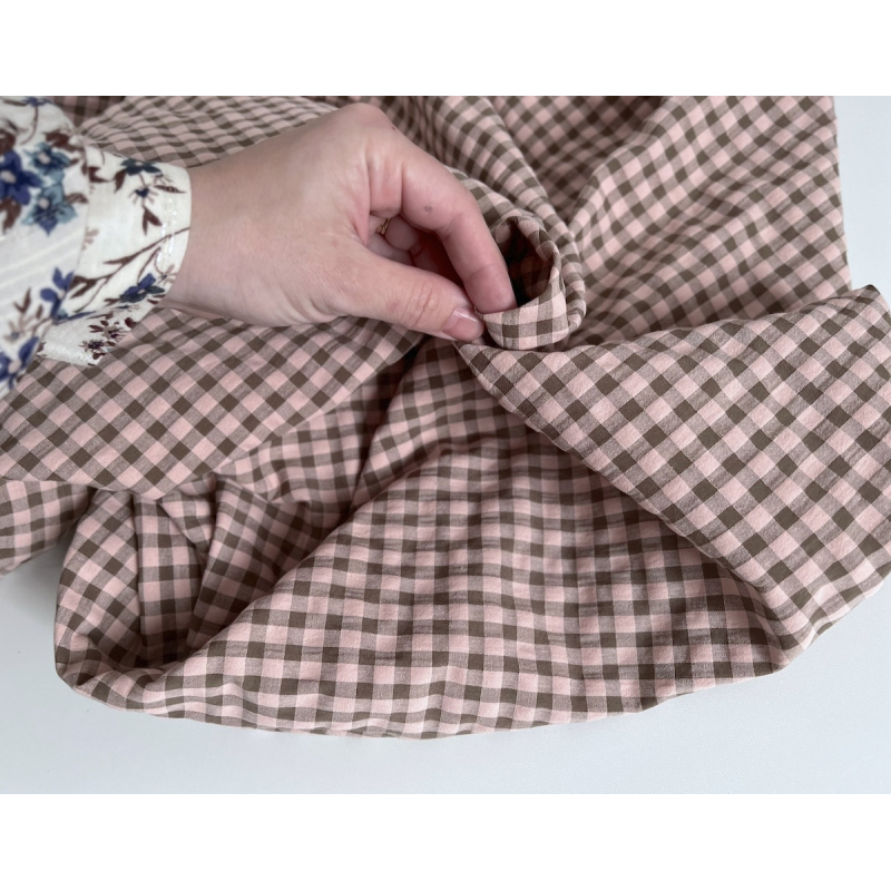 Seersucker / Coton gaufré vichy kaki / nude Batikou - 7