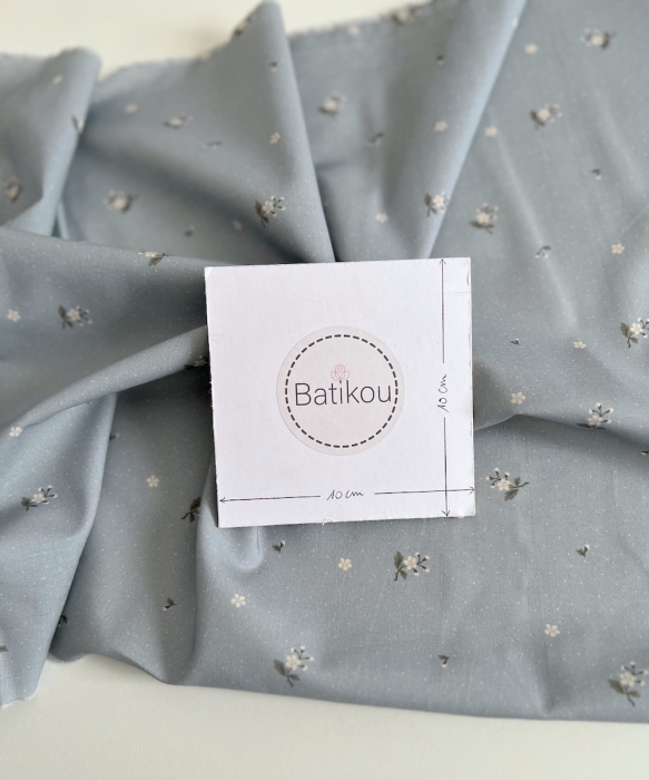 Eglantine - Batiste de coton BIO imprimé exclusif Eglantine Bleu de gris / SILKYNE Batikou - 6