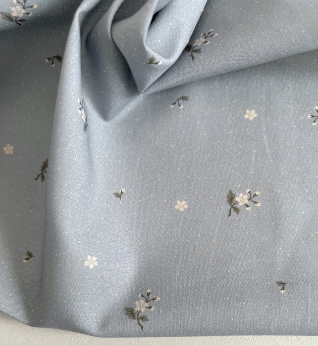 Eglantine - Batiste de coton BIO imprimé exclusif Eglantine Bleu de gris / SILKYNE Batikou - 7