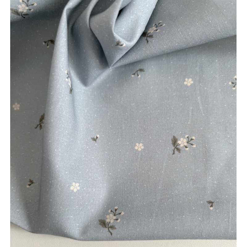 Eglantine - Batiste de coton BIO imprimé exclusif Eglantine Bleu de gris / SILKYNE Batikou - 7