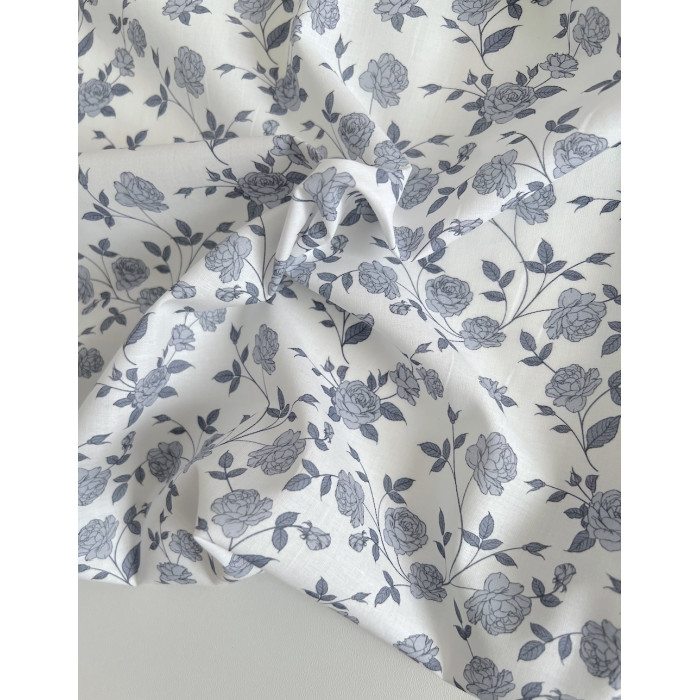 Josette - Batiste de coton BIO imprimé exclusif bleu porcelaine / SILKYNE Batikou - 2