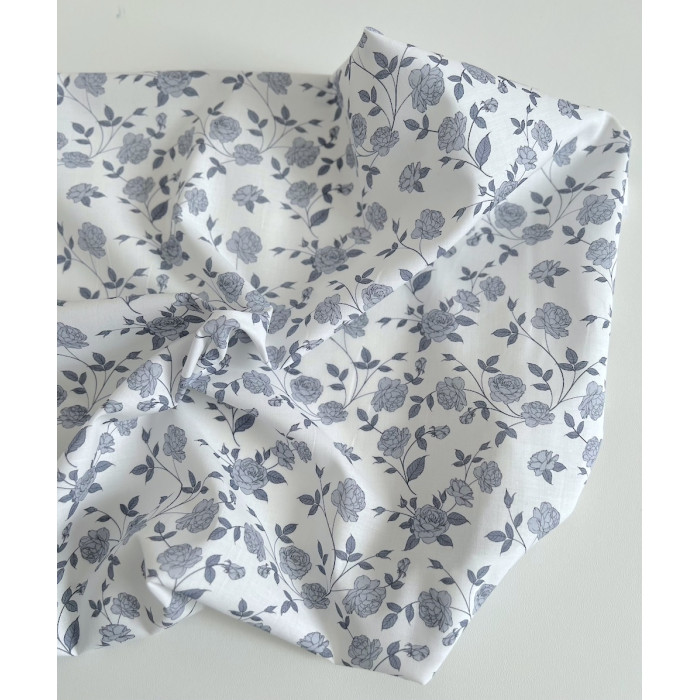 Josette - Batiste de coton BIO imprimé exclusif bleu porcelaine / SILKYNE Batikou - 3