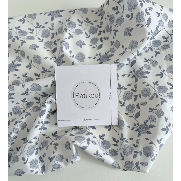 Josette - Batiste de coton BIO imprimé exclusif bleu porcelaine / SILKYNE Batikou - 6