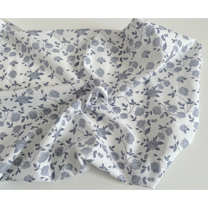 Josette - Batiste de coton BIO imprimé exclusif bleu porcelaine / SILKYNE Batikou - 7