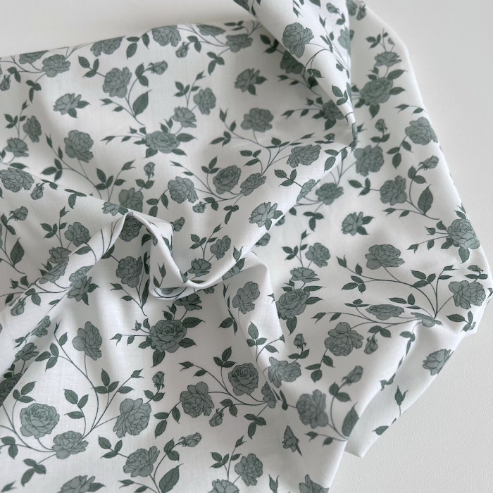 Josette - Batiste de coton BIO imprimé exclusif vert / SILKYNE Batikou - 1