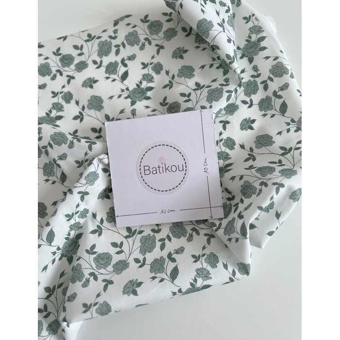 Josette - Batiste de coton BIO imprimé exclusif vert / SILKYNE Batikou - 3