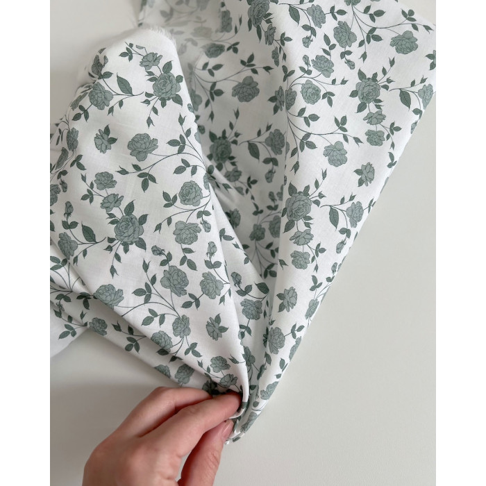 Josette - Batiste de coton BIO imprimé exclusif vert / SILKYNE Batikou - 6